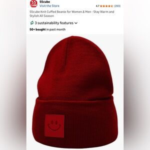 Amazon Red Knit Cuffed Beanie by 55cube